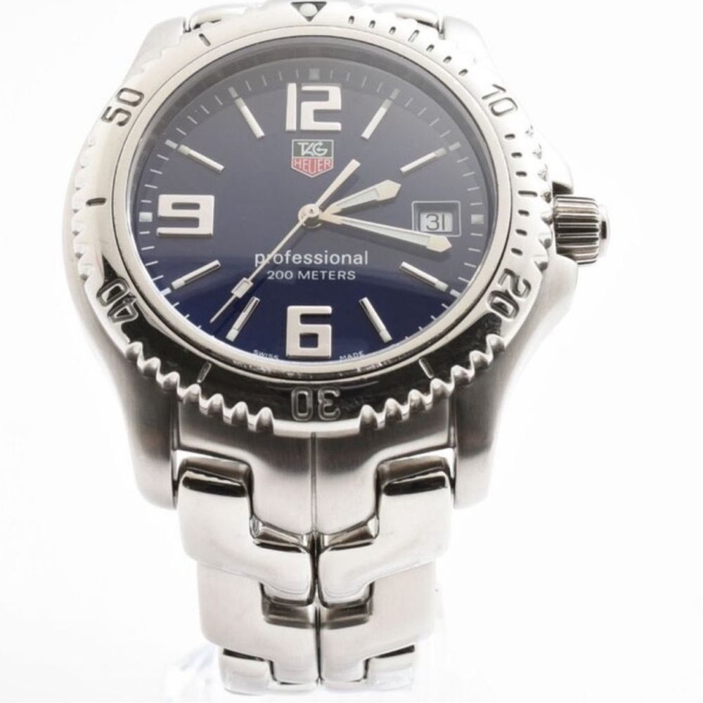 Tag Heuer Blue and Silver Luxury Watch with Stainless Steel Band